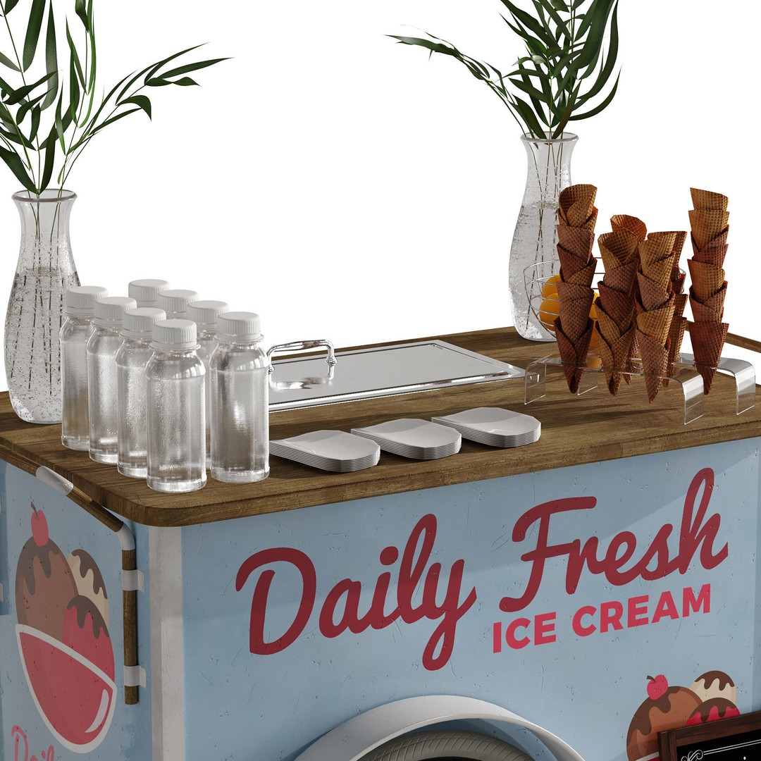 Ice Cream Cart 3D Model – Blue Exterior Vehicle with PBR Textures - View 14