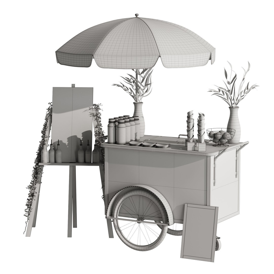 Ice Cream Cart 3D Model – Blue Exterior Vehicle with PBR Textures - View 15