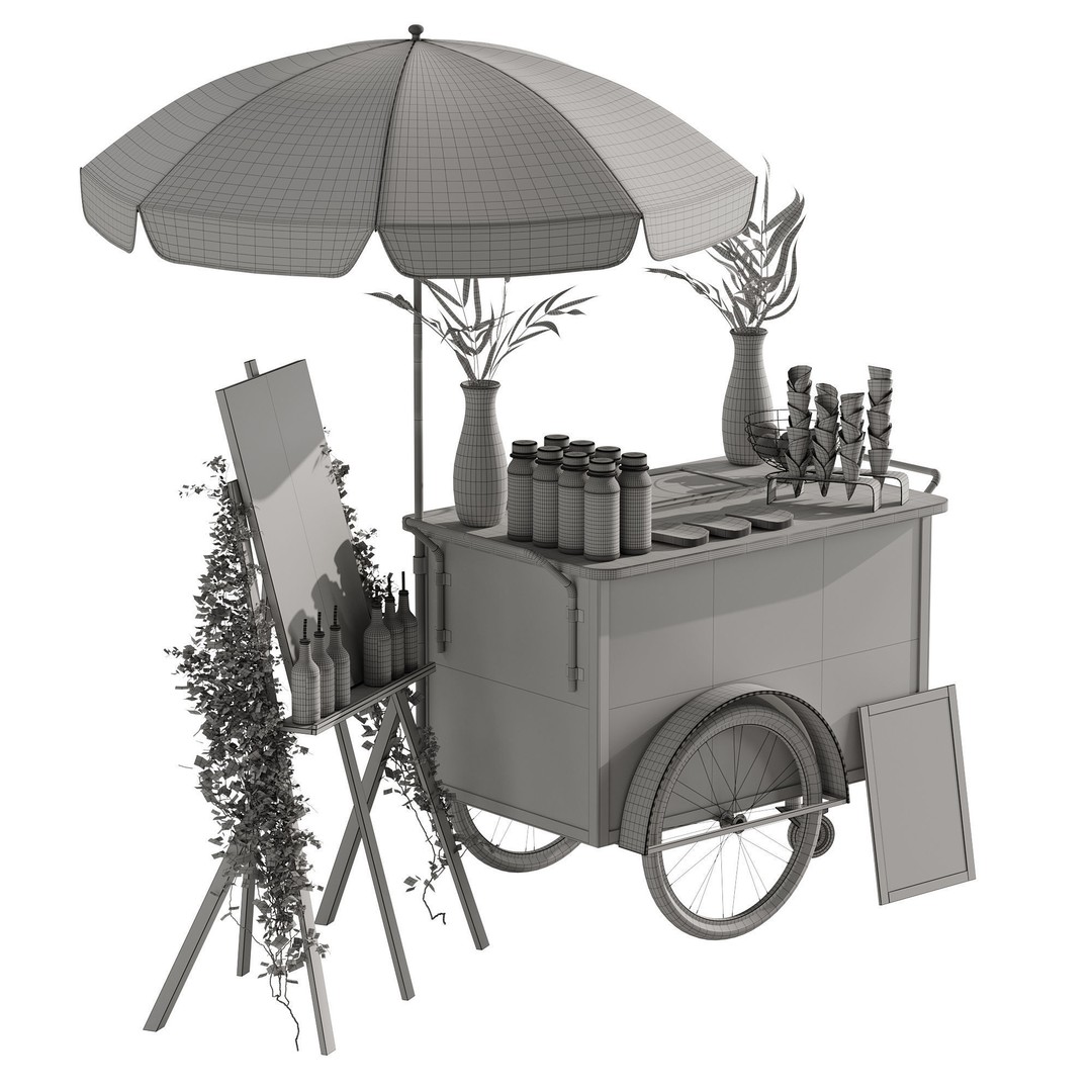 Ice Cream Cart 3D Model – Blue Exterior Vehicle with PBR Textures - View 16