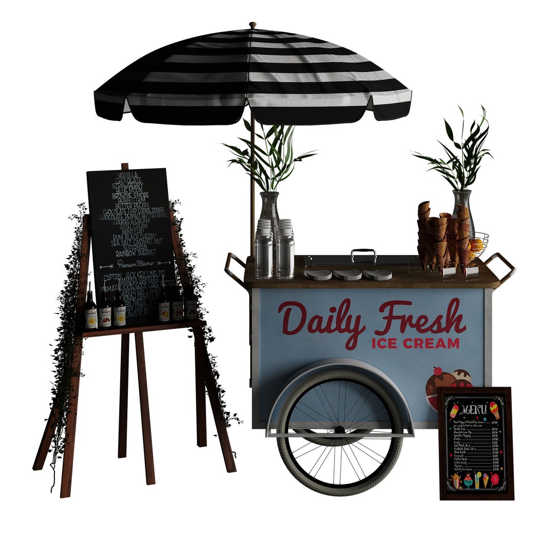 Ice Cream Cart 3D Model – Blue Exterior Vehicle with PBR Textures - View 19