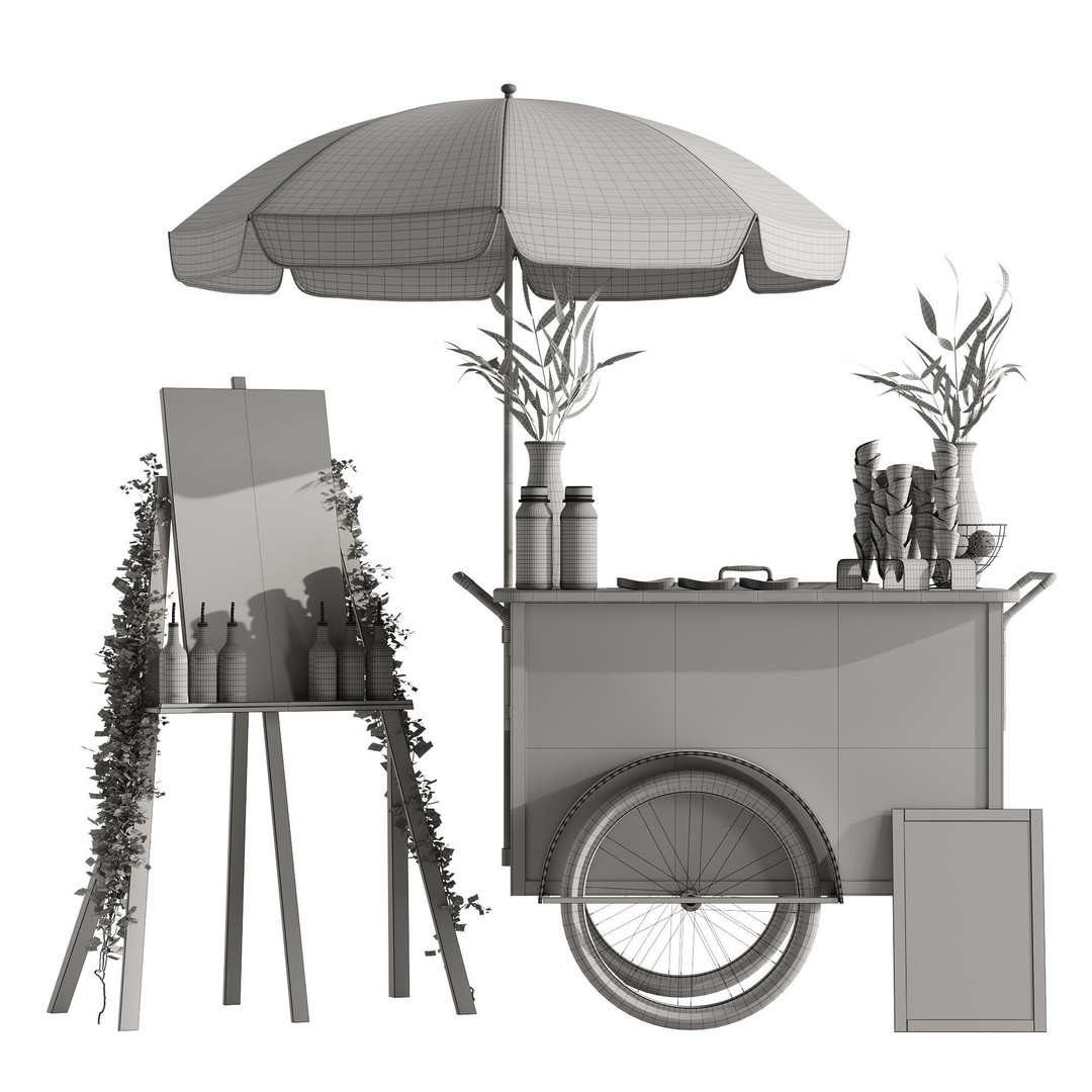 Ice Cream Cart 3D Model – Blue Exterior Vehicle with PBR Textures - View 9
