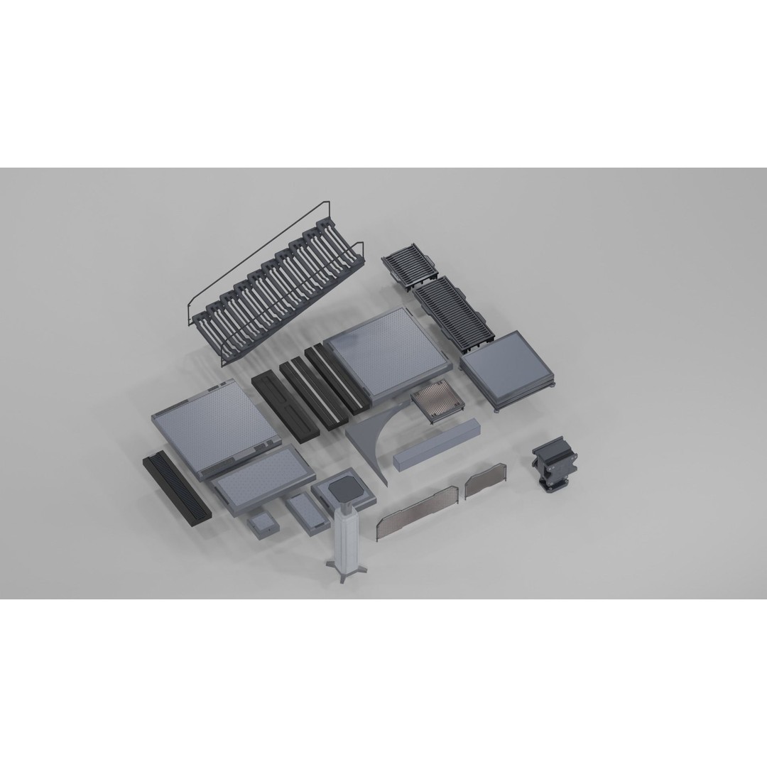 Sci-Fi Military Base 3D Model – Low Poly Modular Kit, FBX/Blender - View 14