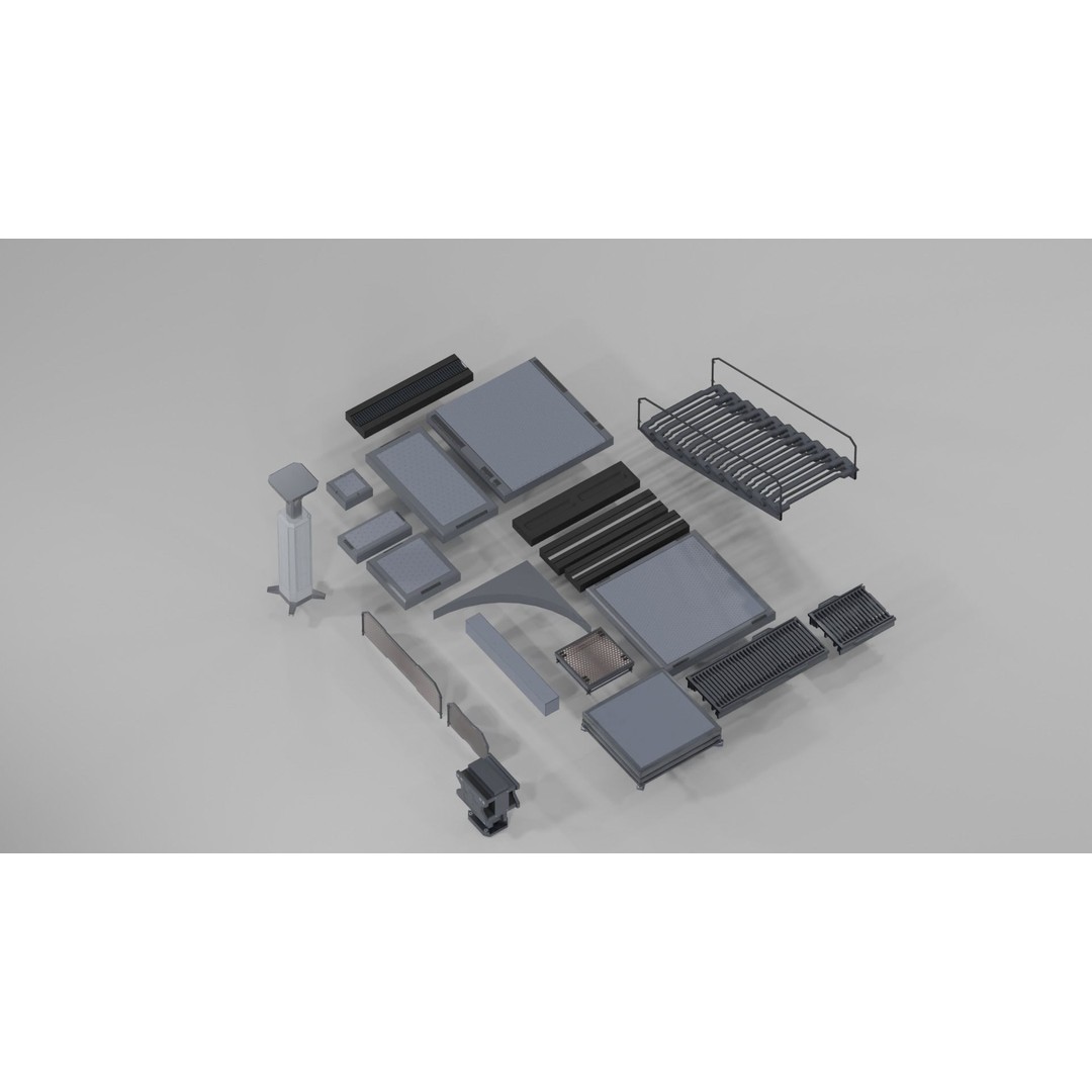 Sci-Fi Military Base 3D Model – Low Poly Modular Kit, FBX/Blender - View 16