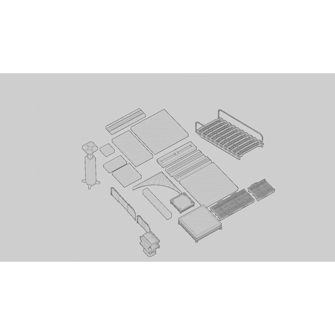 Sci-Fi Military Base 3D Model – Low Poly Modular Kit, FBX/Blender - View 17