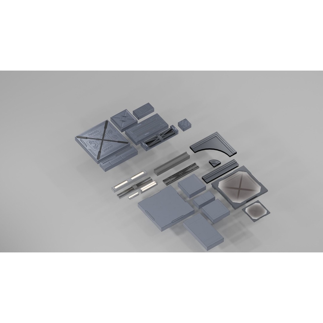 Sci-Fi Military Base 3D Model – Low Poly Modular Kit, FBX/Blender - View 20