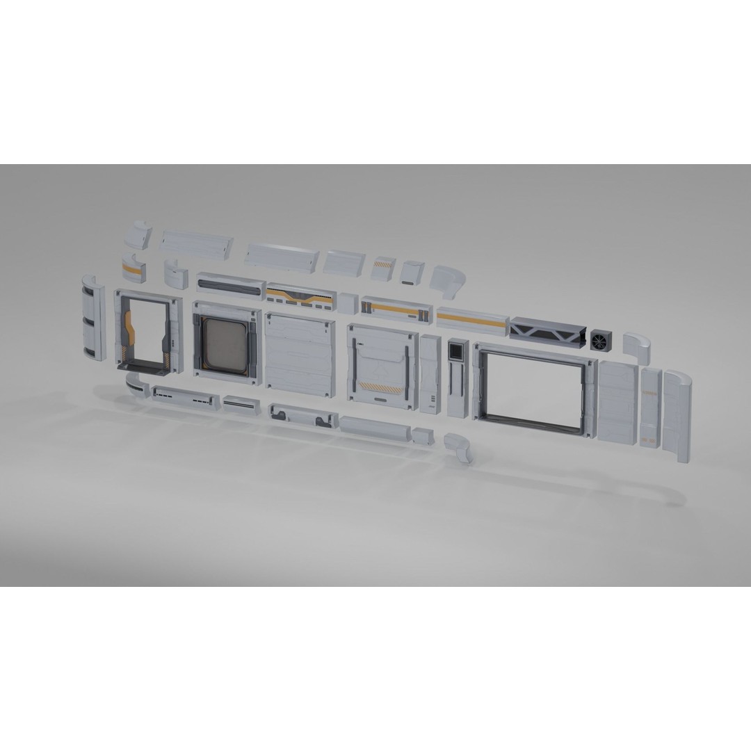Sci-Fi Military Base 3D Model – Low Poly Modular Kit, FBX/Blender - View 21