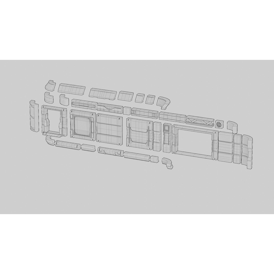 Sci-Fi Military Base 3D Model – Low Poly Modular Kit, FBX/Blender - View 22