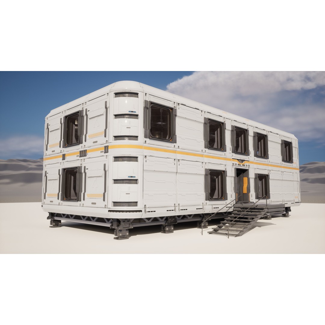 Sci-Fi Military Base 3D Model – Low Poly Modular Kit, FBX/Blender - View 3