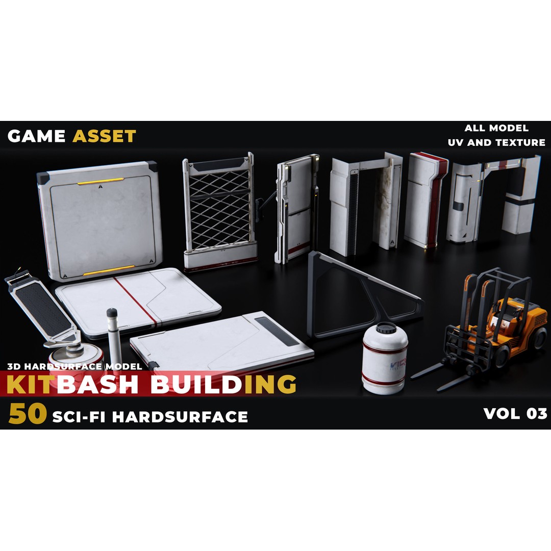 Sci-Fi Building 3D Model – Low Poly Kitbash, PBR Textures, FBX