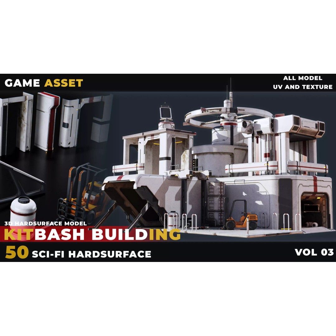 Sci-Fi Building 3D Model – Low Poly Kitbash, PBR Textures, FBX - View 2