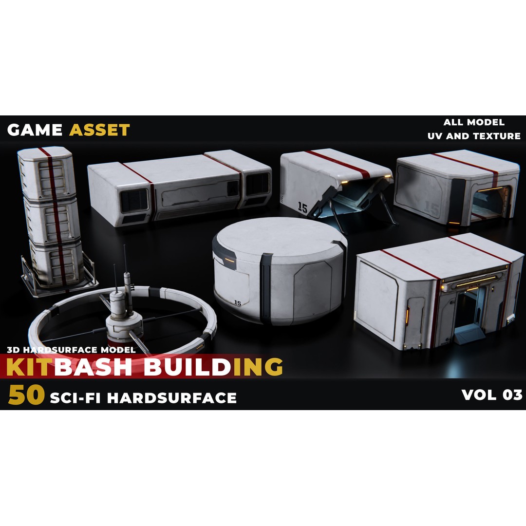 Sci-Fi Building 3D Model – Low Poly Kitbash, PBR Textures, FBX - View 3