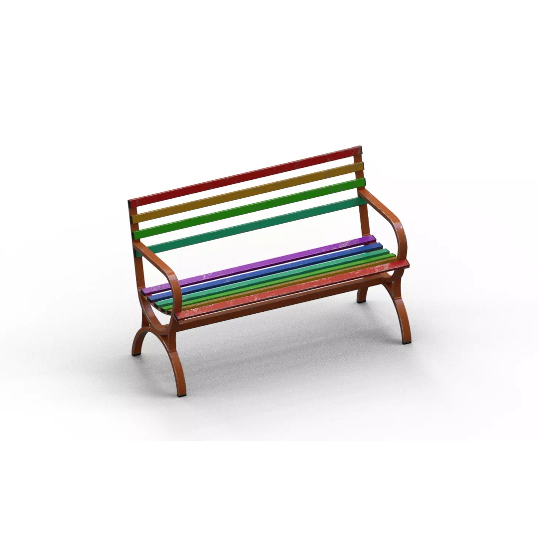 Old Street Bench 3D Model – Low Poly Furniture Asset, FBX, Game Ready - View 2