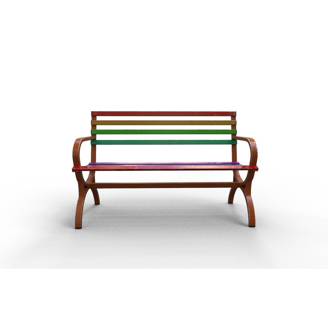 Old Street Bench 3D Model – Low Poly Furniture Asset, FBX, Game Ready - View 3