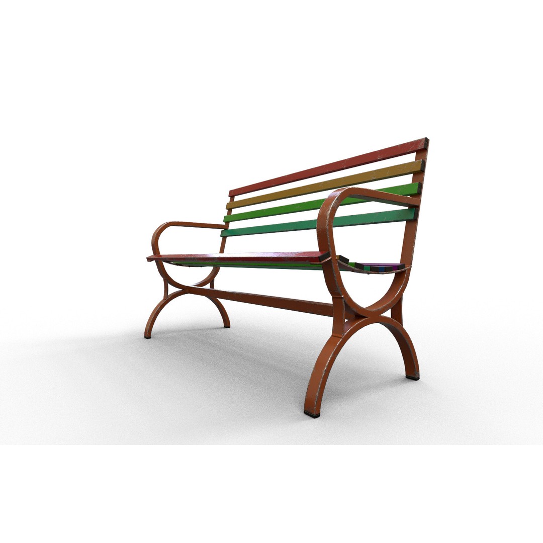 Old Street Bench 3D Model – Low Poly Furniture Asset, FBX, Game Ready - View 4