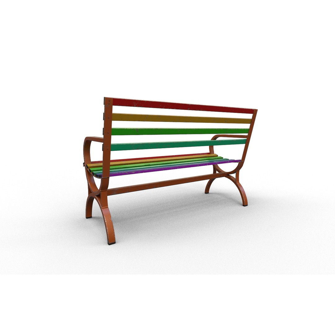 Old Street Bench 3D Model – Low Poly Furniture Asset, FBX, Game Ready - View 5