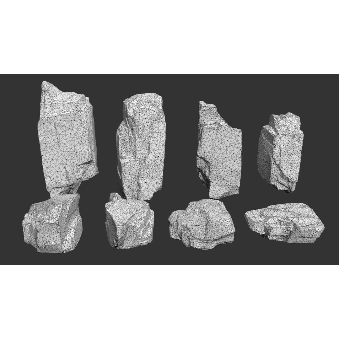 Gray Sharp Rocks 3D Model – Low Poly Game Asset, FBX, Blender