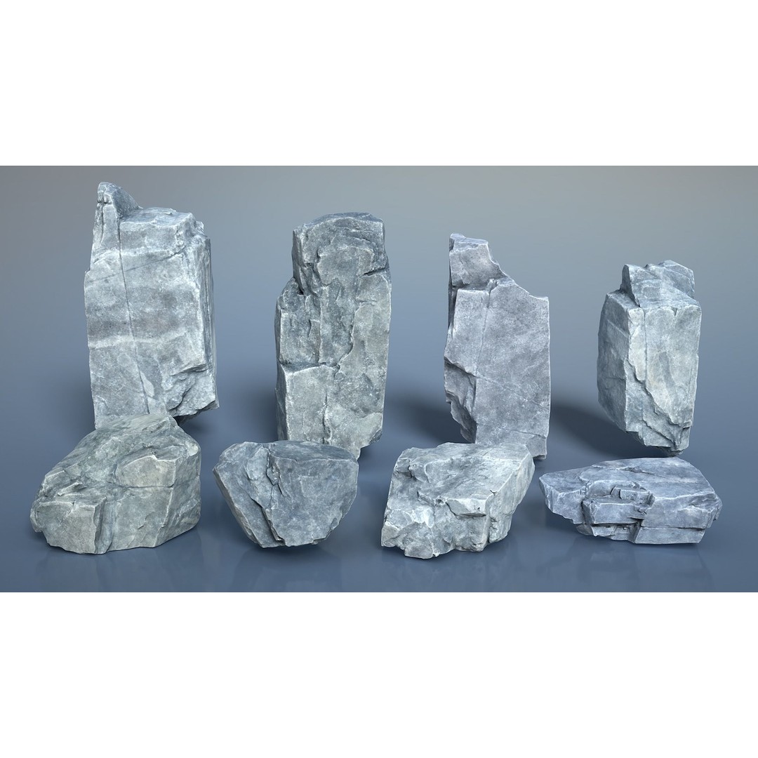 Gray Sharp Rocks 3D Model – Low Poly Game Asset, FBX, Blender - View 3