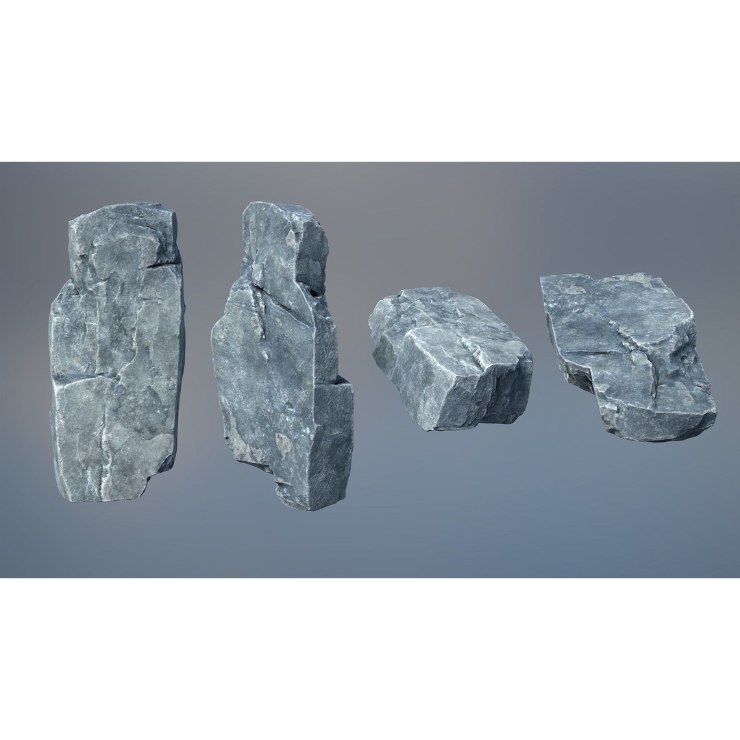 Gray Sharp Rocks 3D Model – Low Poly Game Asset, FBX, Blender - View 4