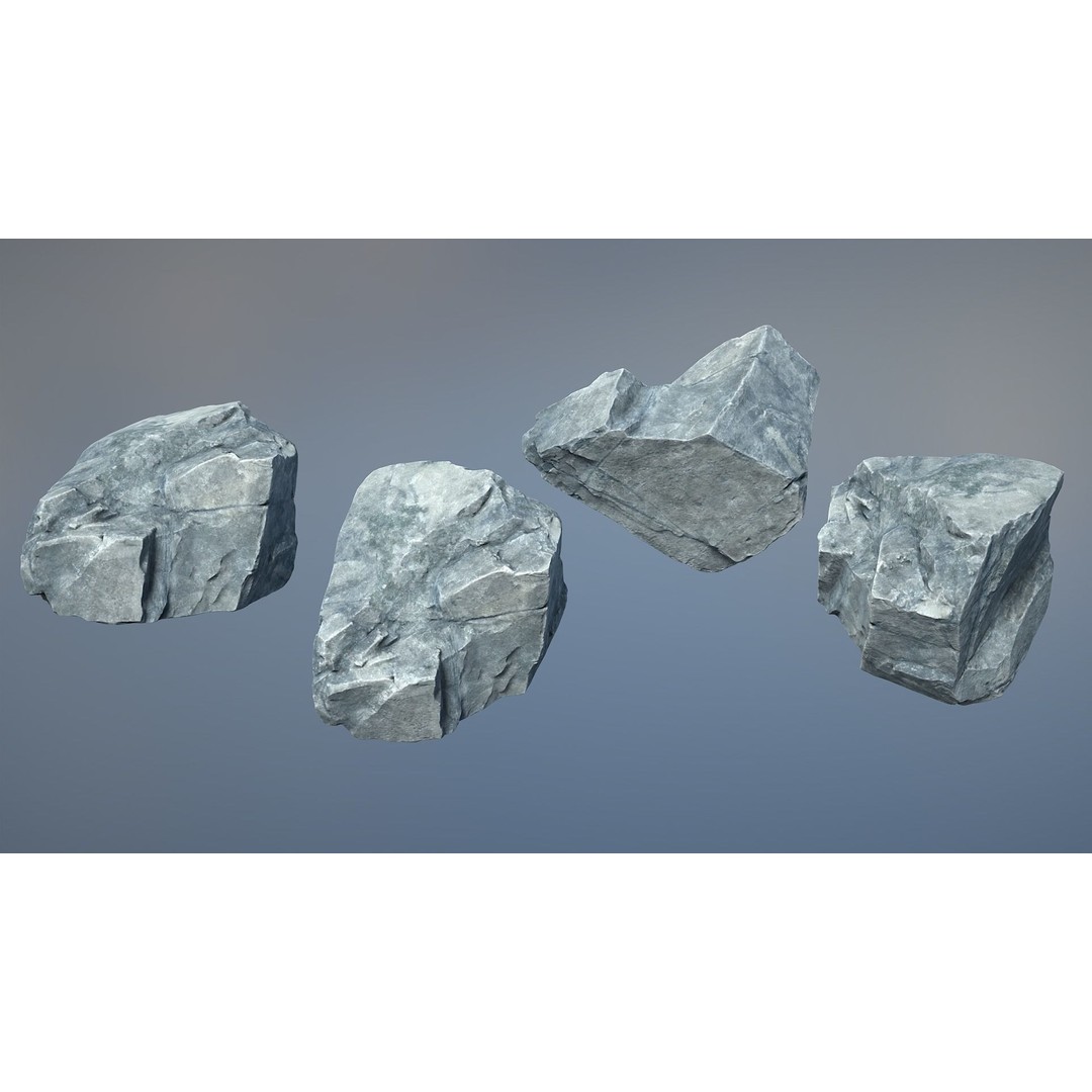 Gray Sharp Rocks 3D Model – Low Poly Game Asset, FBX, Blender - View 5