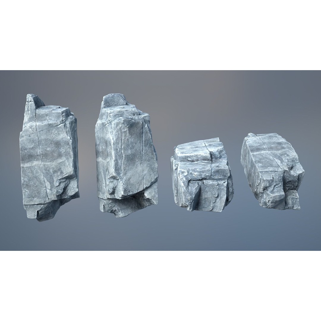 Gray Sharp Rocks 3D Model – Low Poly Game Asset, FBX, Blender - View 8
