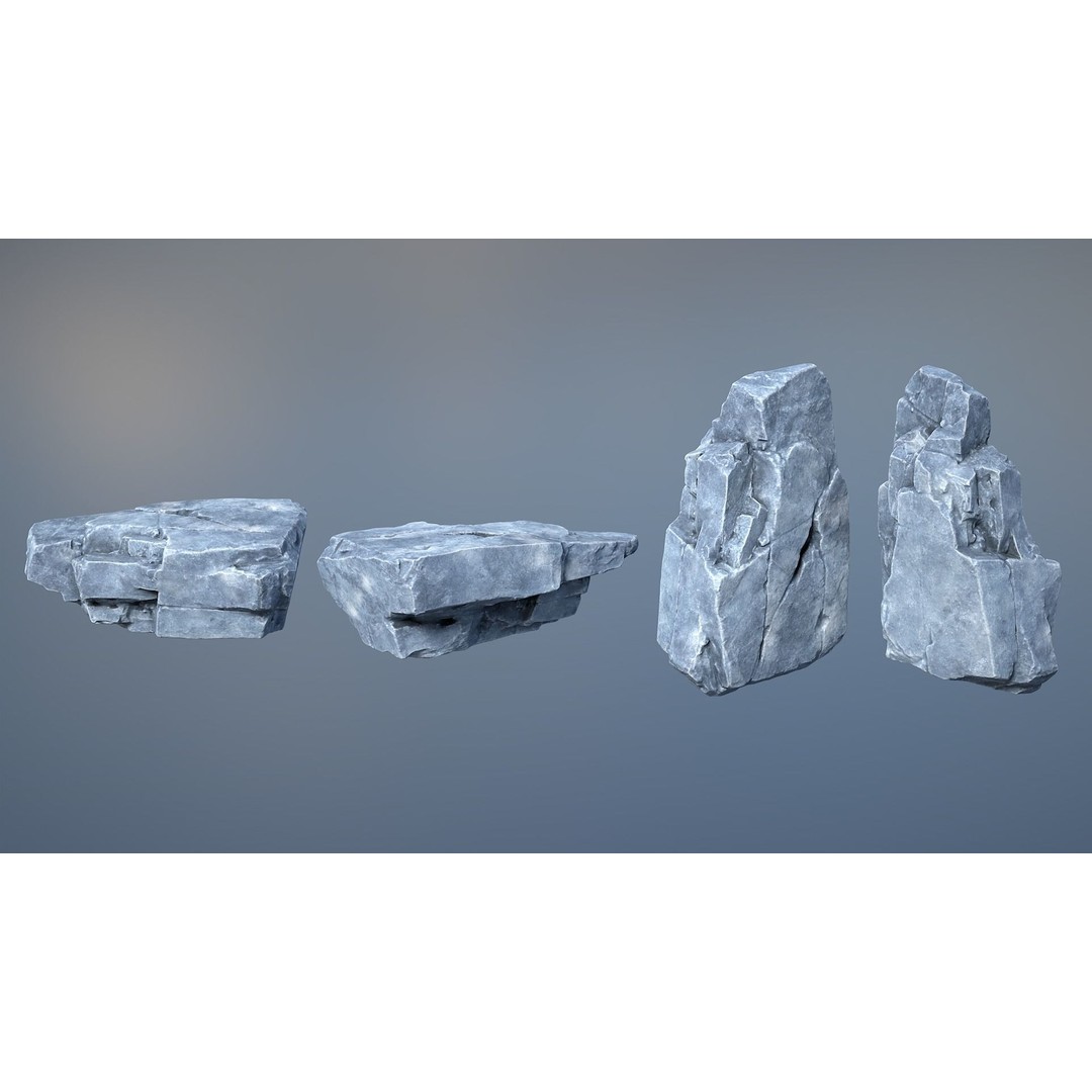 Gray Sharp Rocks 3D Model – Low Poly Game Asset, FBX, Blender - View 9