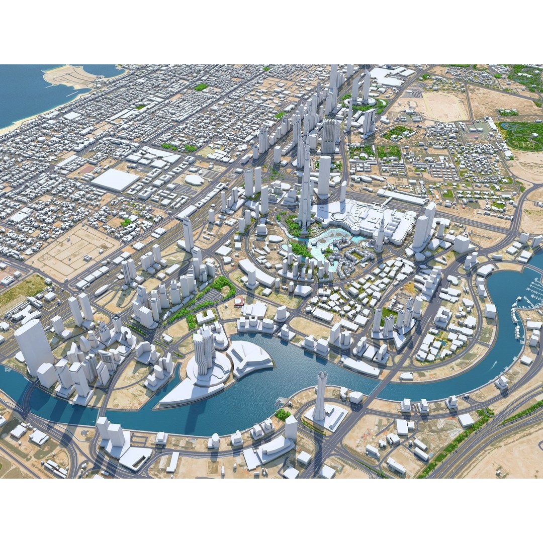 Dubai Business Bay 3D Model – Low Poly Cityscape Asset, FBX, C4D