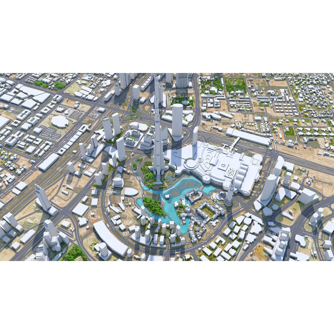 Dubai Business Bay 3D Model – Low Poly Cityscape Asset, FBX, C4D - View 3