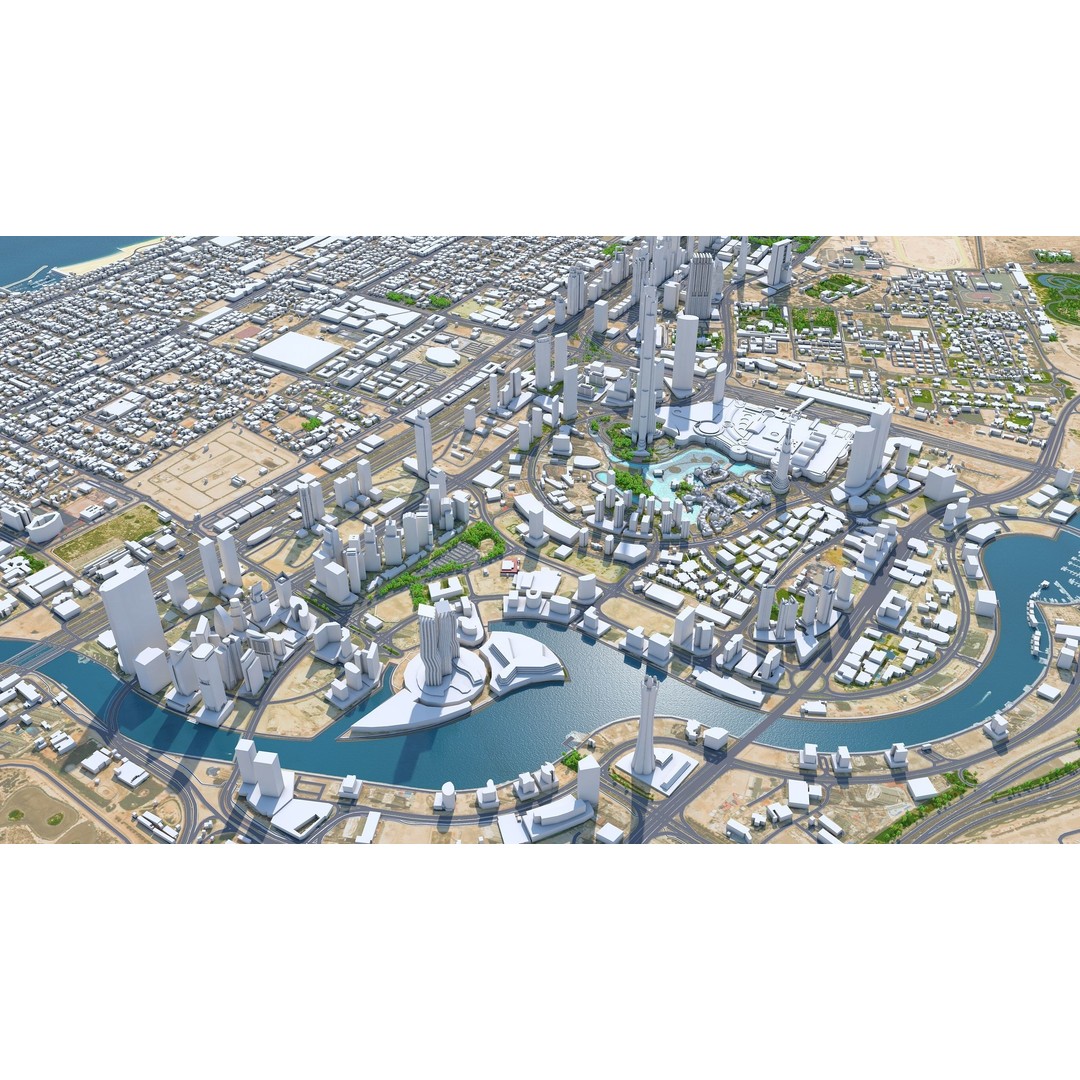 Dubai Business Bay 3D Model – Low Poly Cityscape Asset, FBX, C4D - View 4