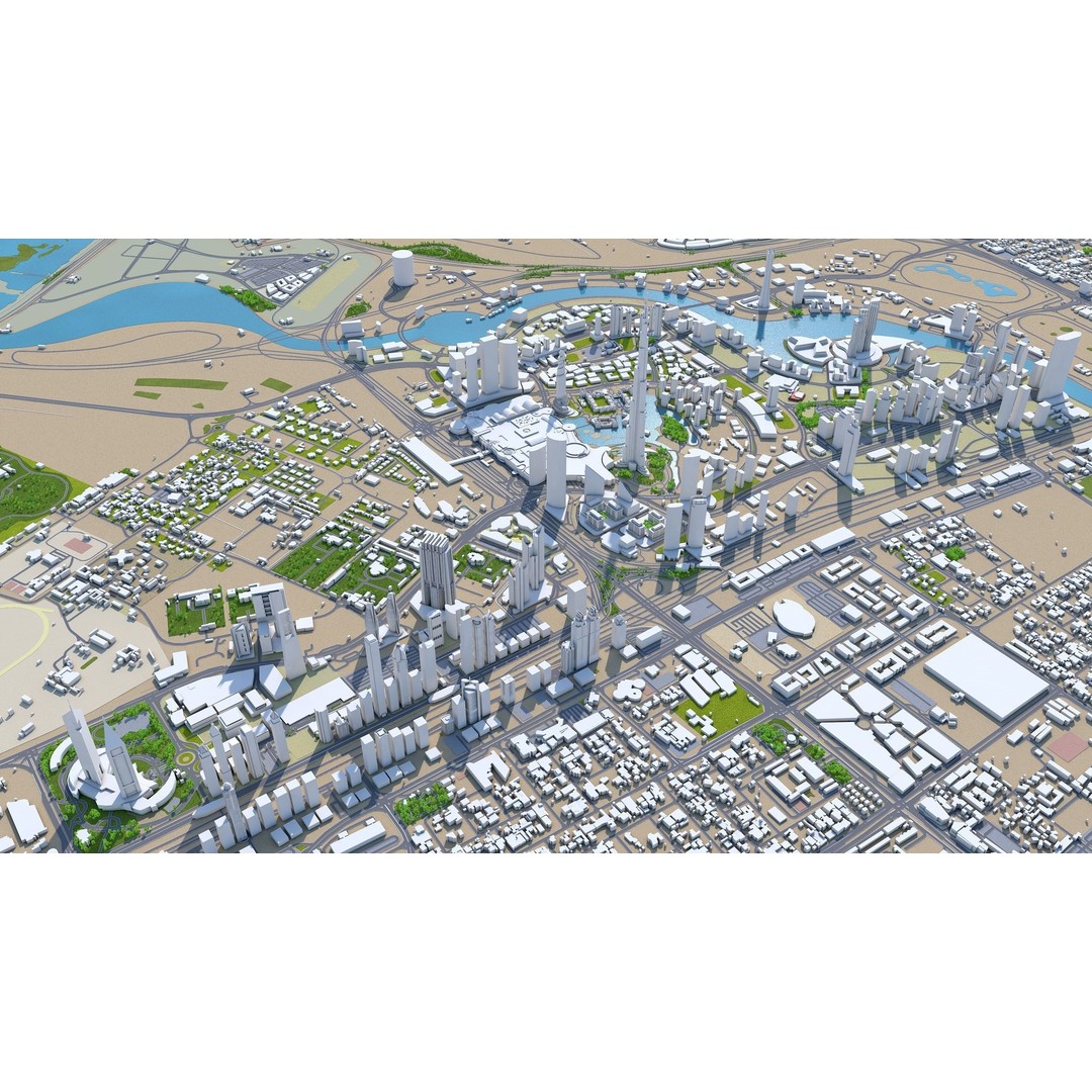 Dubai Business Bay 3D Model – Low Poly Cityscape Asset, FBX, C4D - View 9