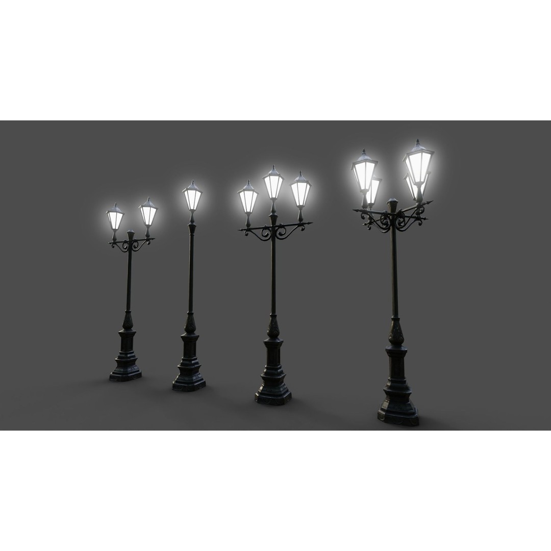 Victorian Street Lamp 3D Model – Low Poly Game Asset, FBX & OBJ - View 19