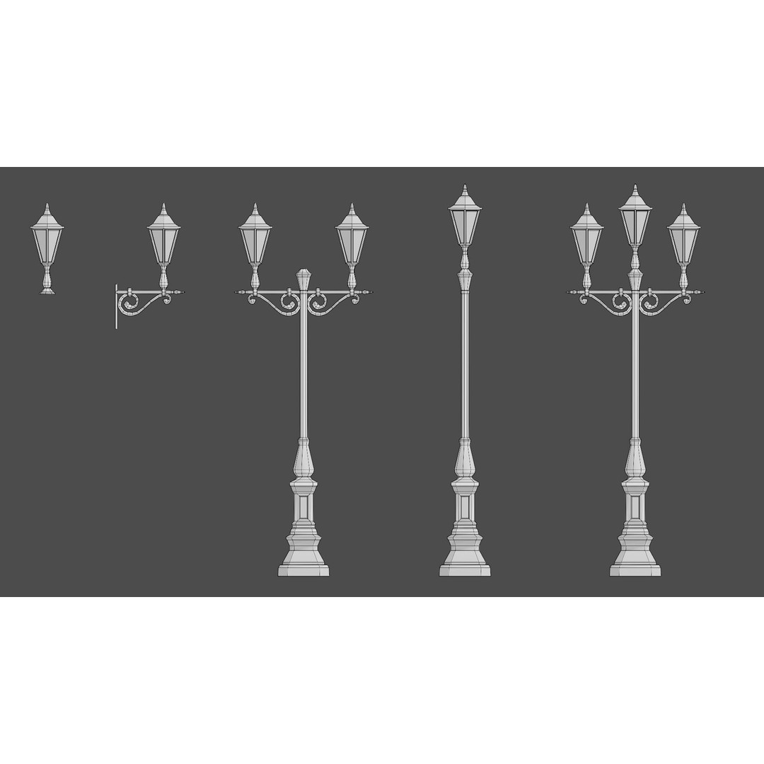 Victorian Street Lamp 3D Model – Low Poly Game Asset, FBX & OBJ - View 22