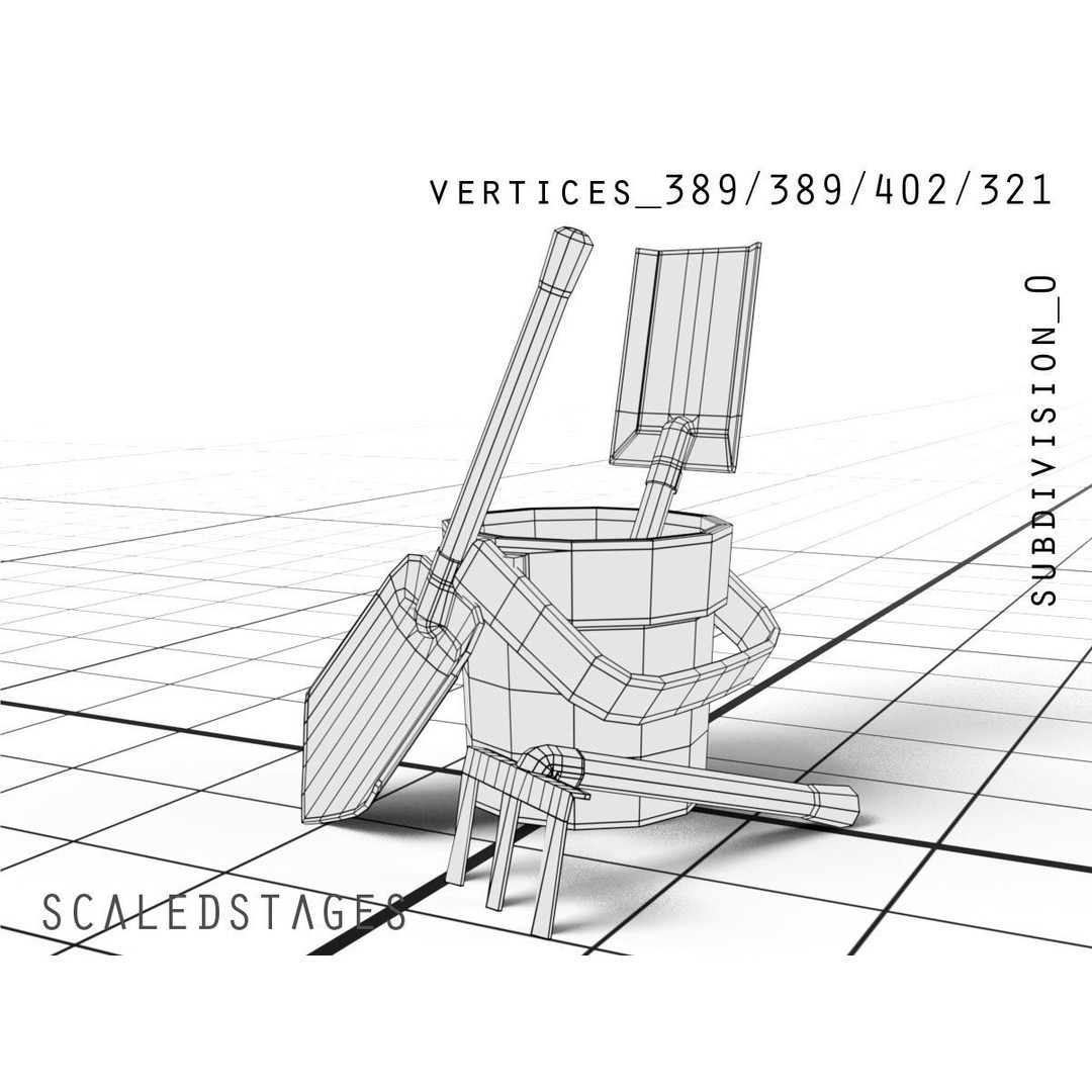 Garden Tools 3D Model – Low Poly PBR Assets for Blender, FBX