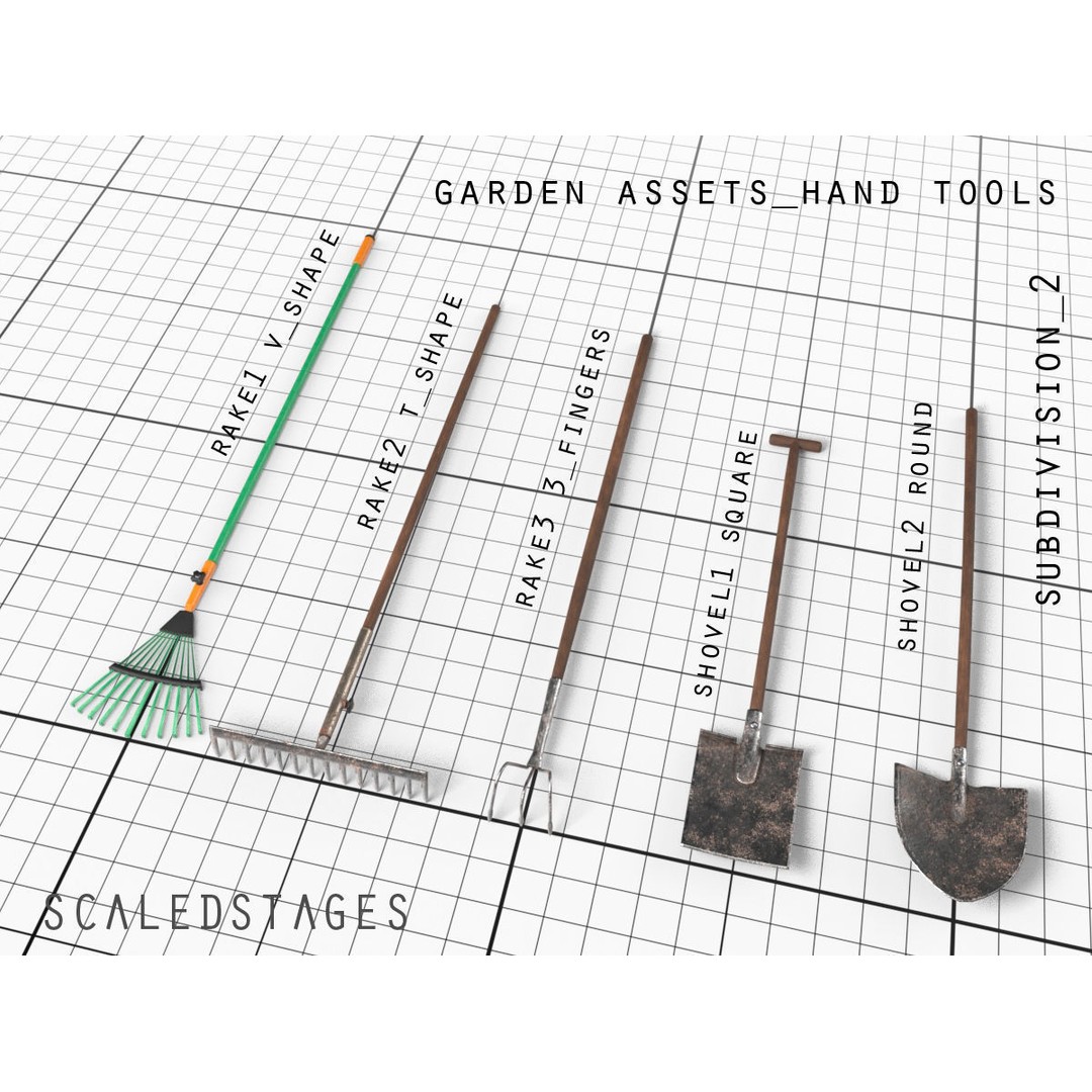 Garden Tools 3D Model – Low Poly PBR Assets for Blender, FBX - View 10