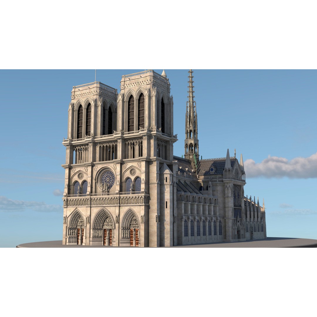 Cathedral Notre Dame de Paris 3D Model – PBR Exterior Asset, FBX - View 3