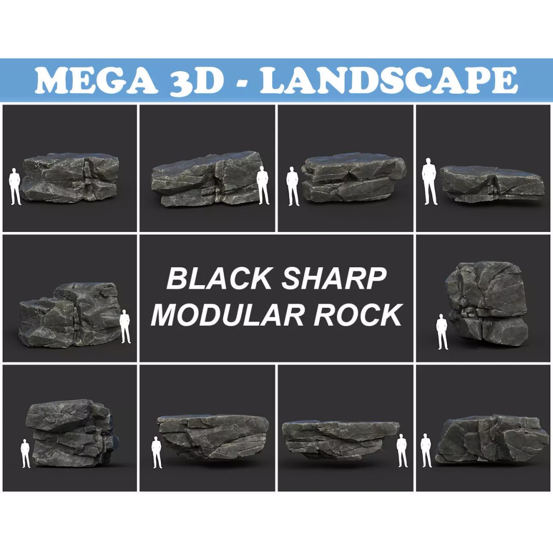 Modular Rock 3D Model – Low Poly PBR Asset for Games, FBX, OBJ - View 2