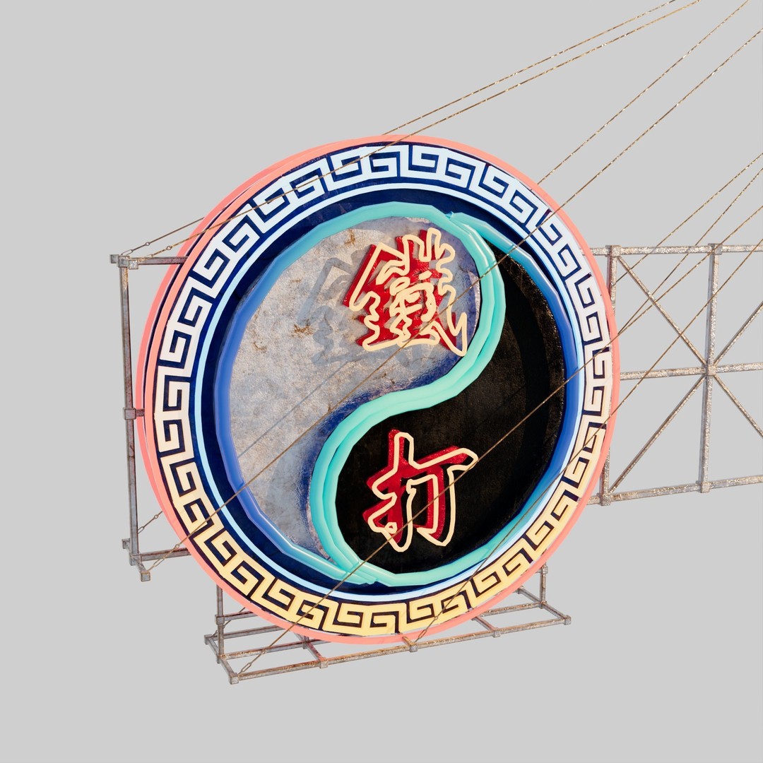 Hong Kong Neon Signboard 3D Model – PBR Textures, Blender, FBX