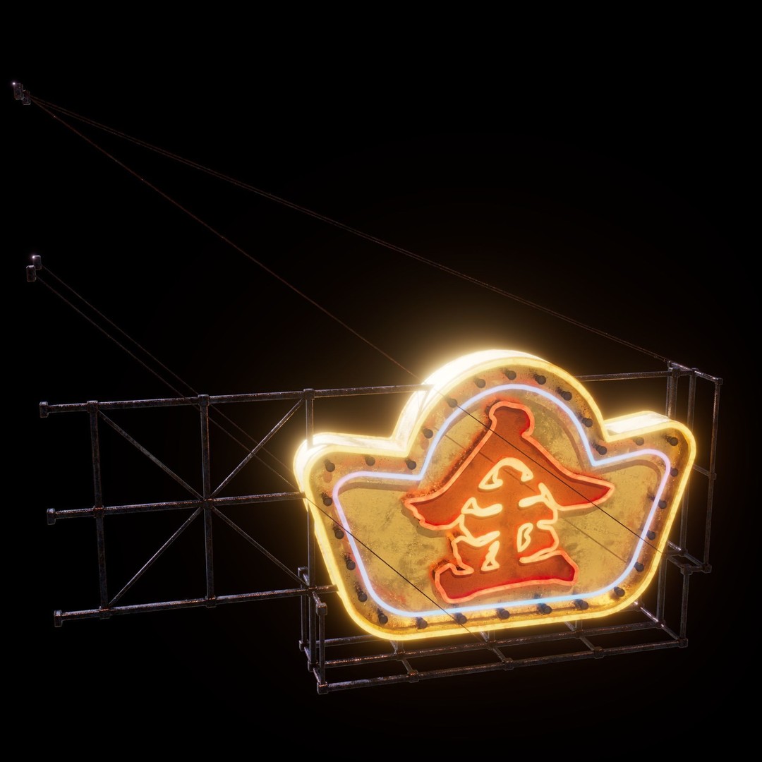 Hong Kong Neon Signboard 3D Model – PBR Textures, Blender, FBX - View 13