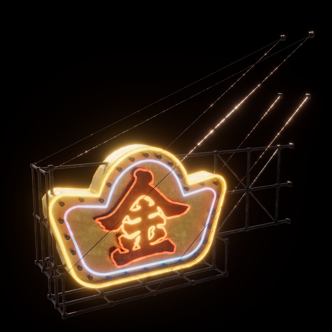 Hong Kong Neon Signboard 3D Model – PBR Textures, Blender, FBX - View 15