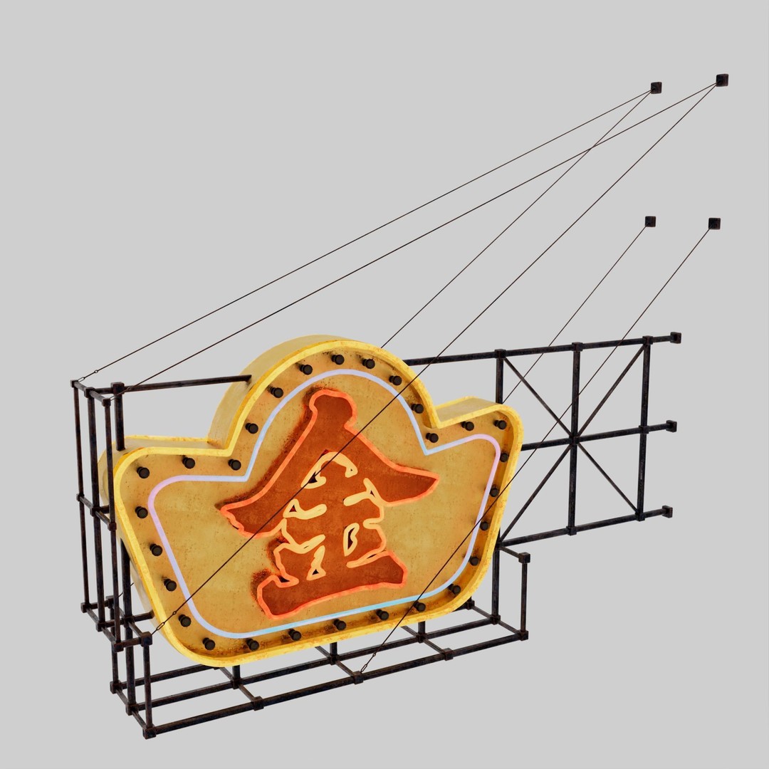 Hong Kong Neon Signboard 3D Model – PBR Textures, Blender, FBX - View 16