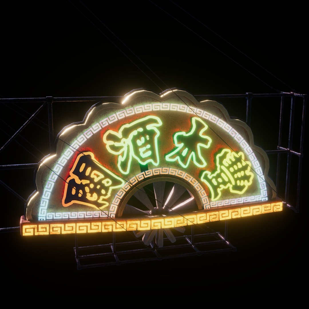 Hong Kong Neon Signboard 3D Model – PBR Textures, Blender, FBX - View 17