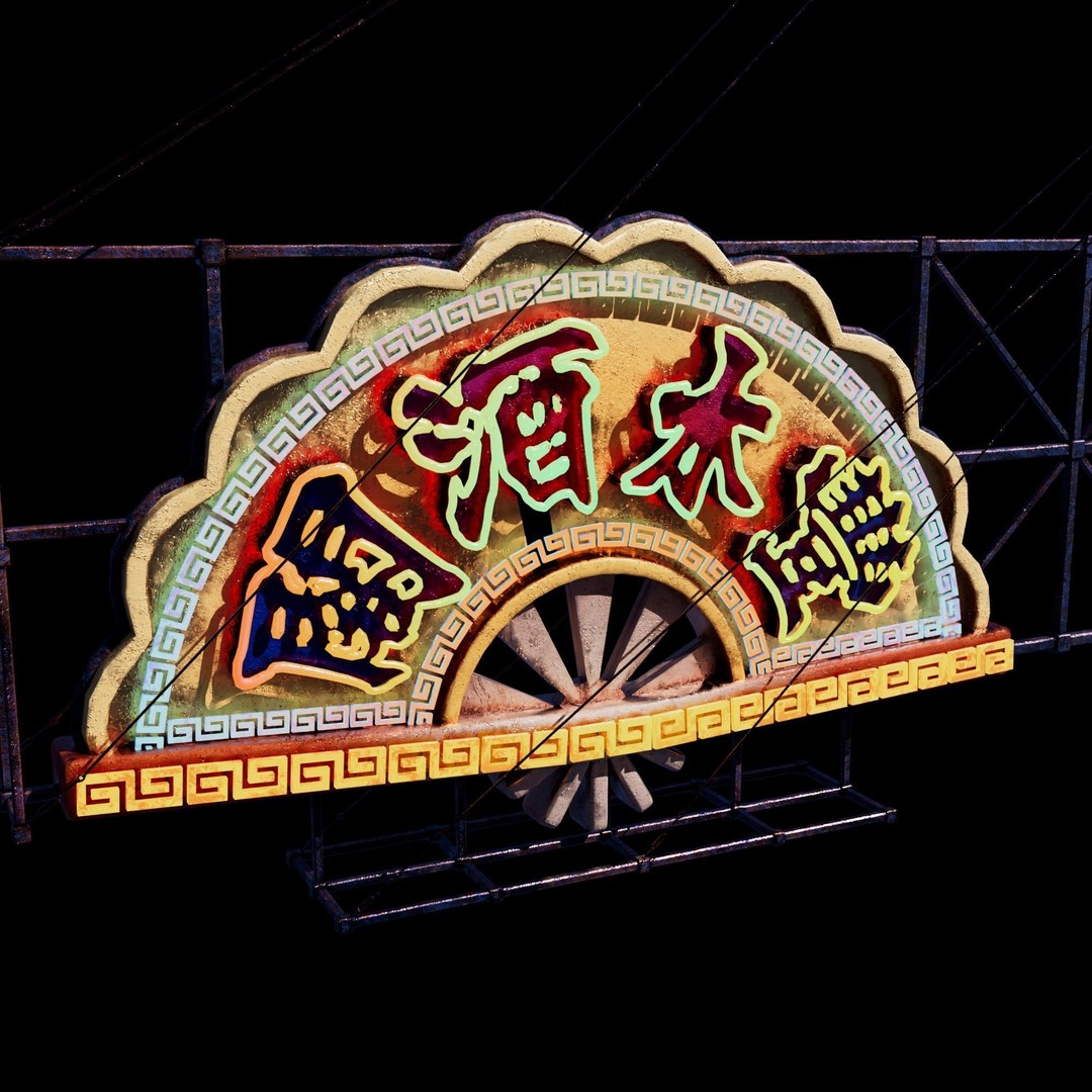 Hong Kong Neon Signboard 3D Model – PBR Textures, Blender, FBX - View 19