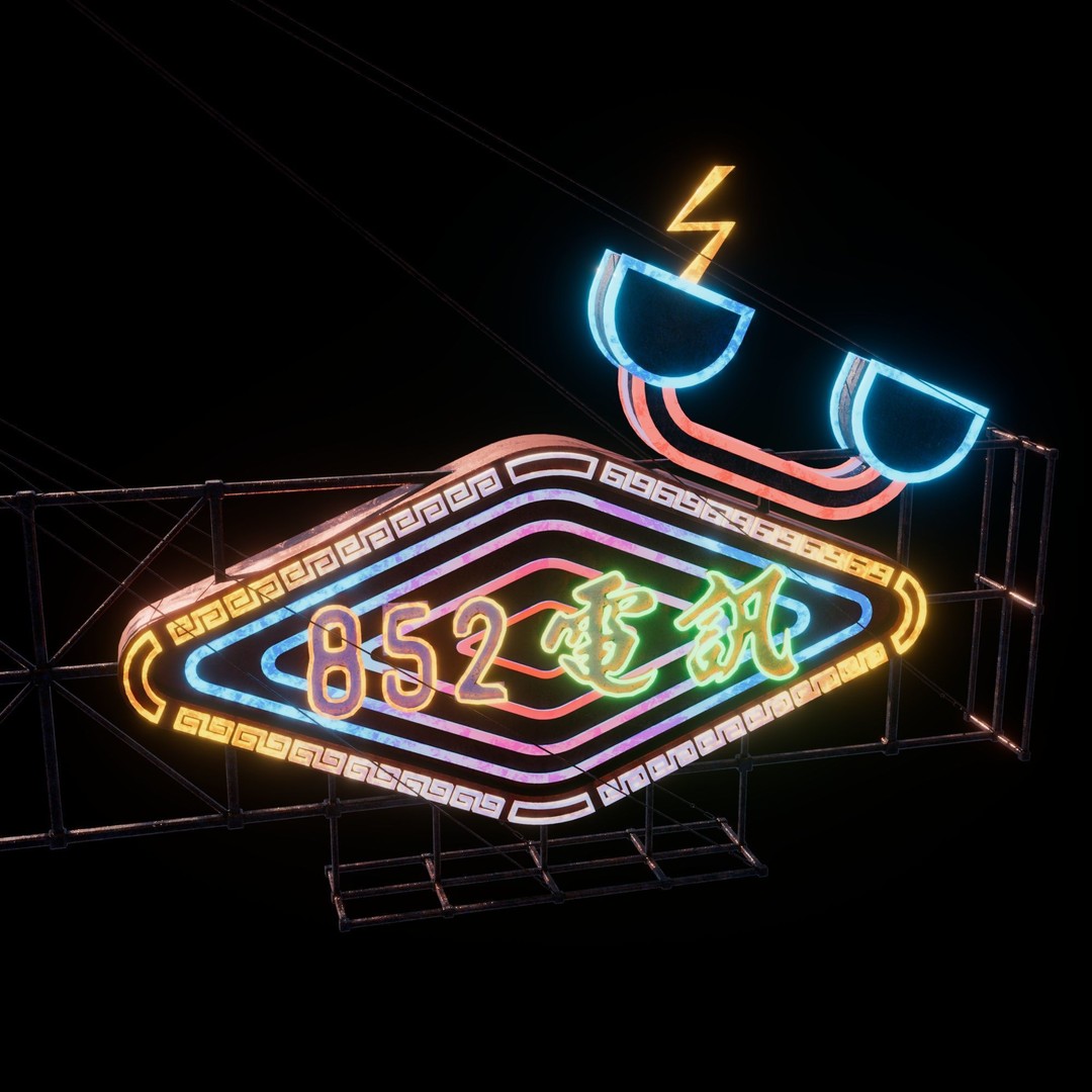 Hong Kong Neon Signboard 3D Model – PBR Textures, Blender, FBX - View 25