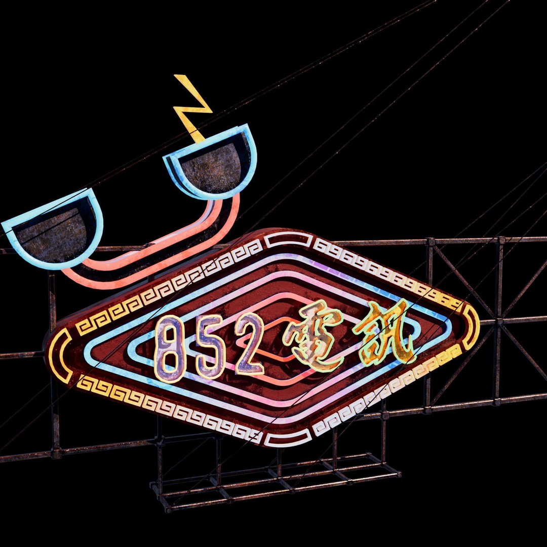 Hong Kong Neon Signboard 3D Model – PBR Textures, Blender, FBX - View 27