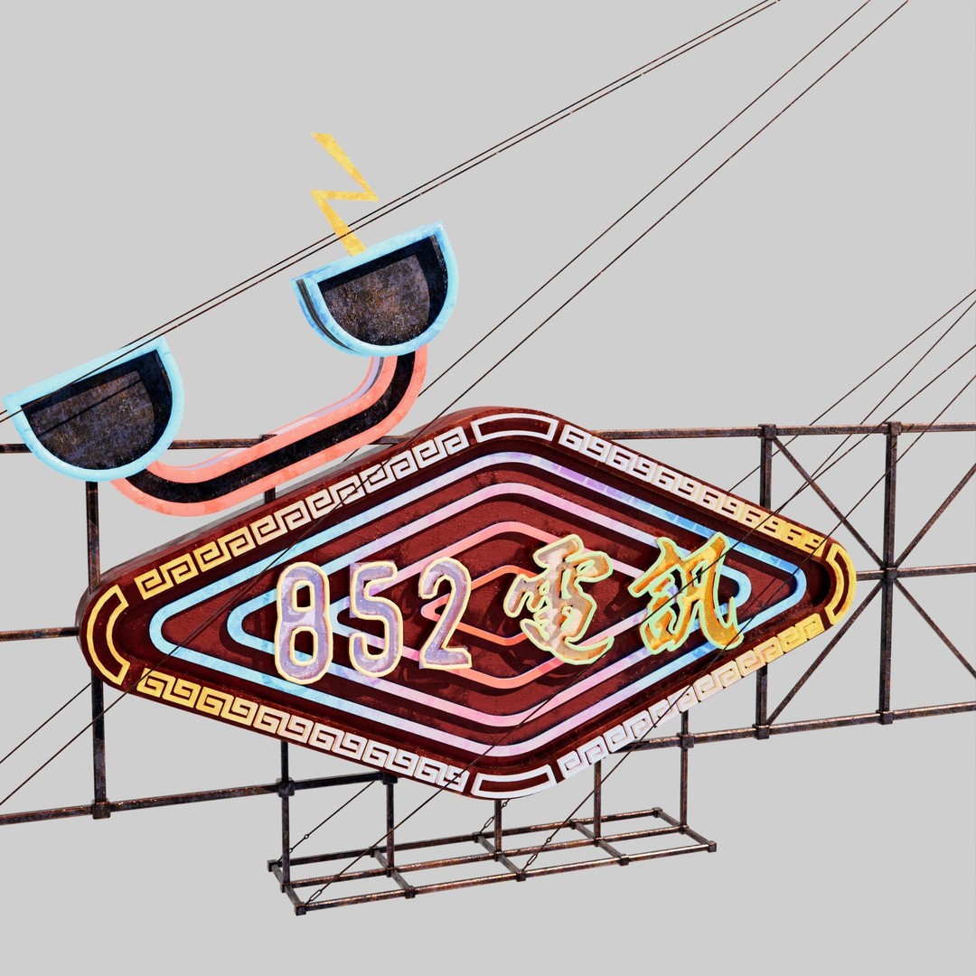 Hong Kong Neon Signboard 3D Model – PBR Textures, Blender, FBX - View 28