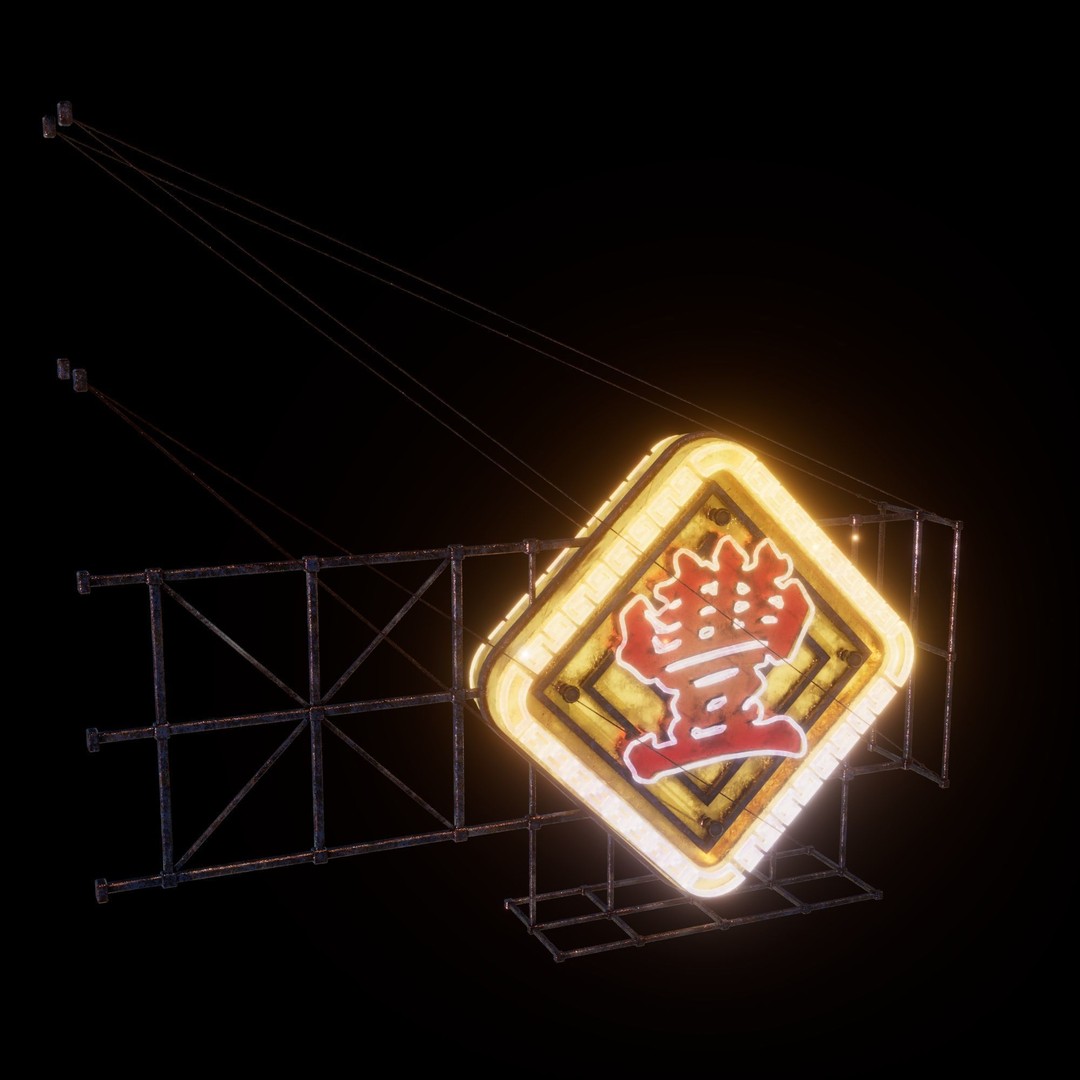 Hong Kong Neon Signboard 3D Model – PBR Textures, Blender, FBX - View 29