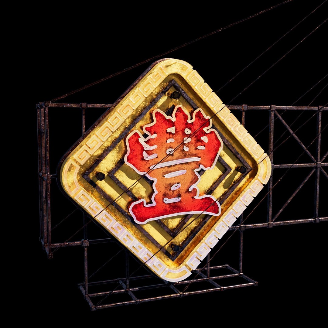 Hong Kong Neon Signboard 3D Model – PBR Textures, Blender, FBX - View 31