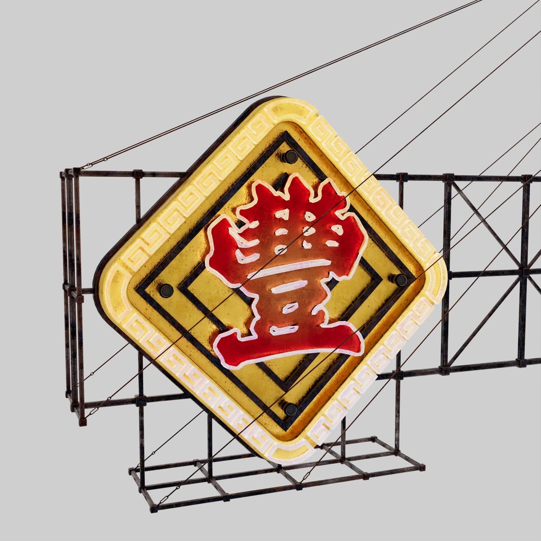 Hong Kong Neon Signboard 3D Model – PBR Textures, Blender, FBX - View 32
