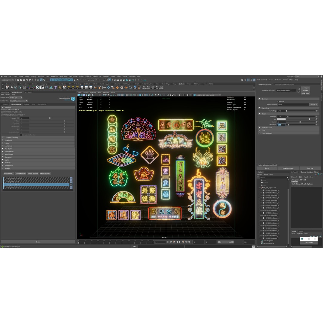 Hong Kong Neon Signboard 3D Model – PBR Textures, Blender, FBX - View 5