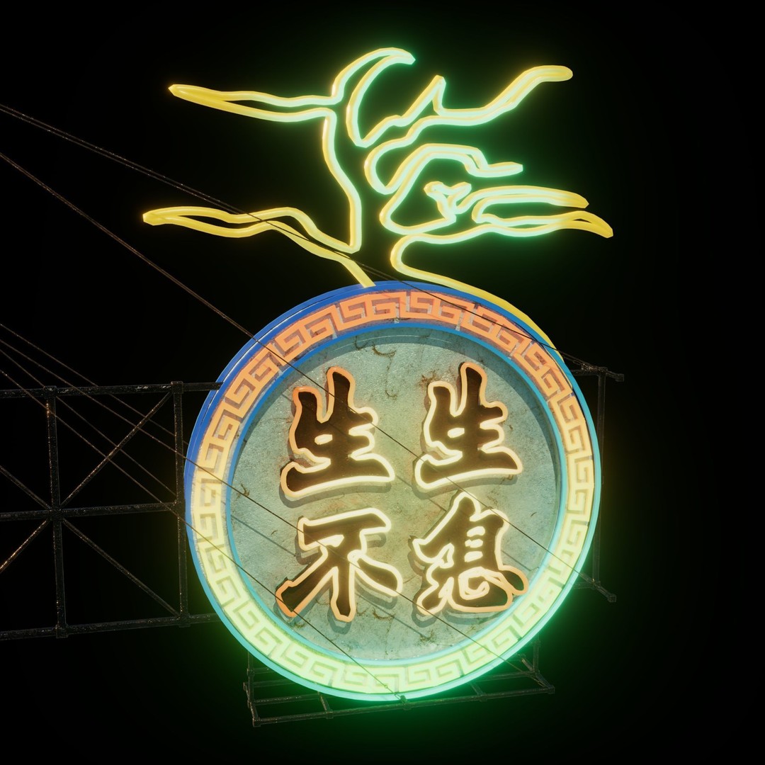 Hong Kong Neon Signboard 3D Model – PBR Textures, Blender, FBX - View 57