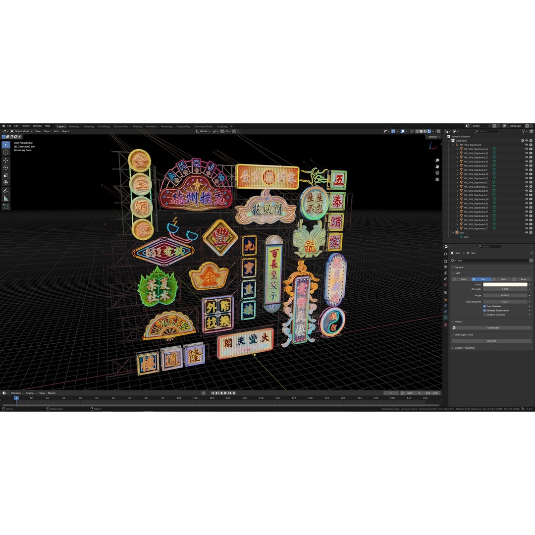 Hong Kong Neon Signboard 3D Model – PBR Textures, Blender, FBX - View 6